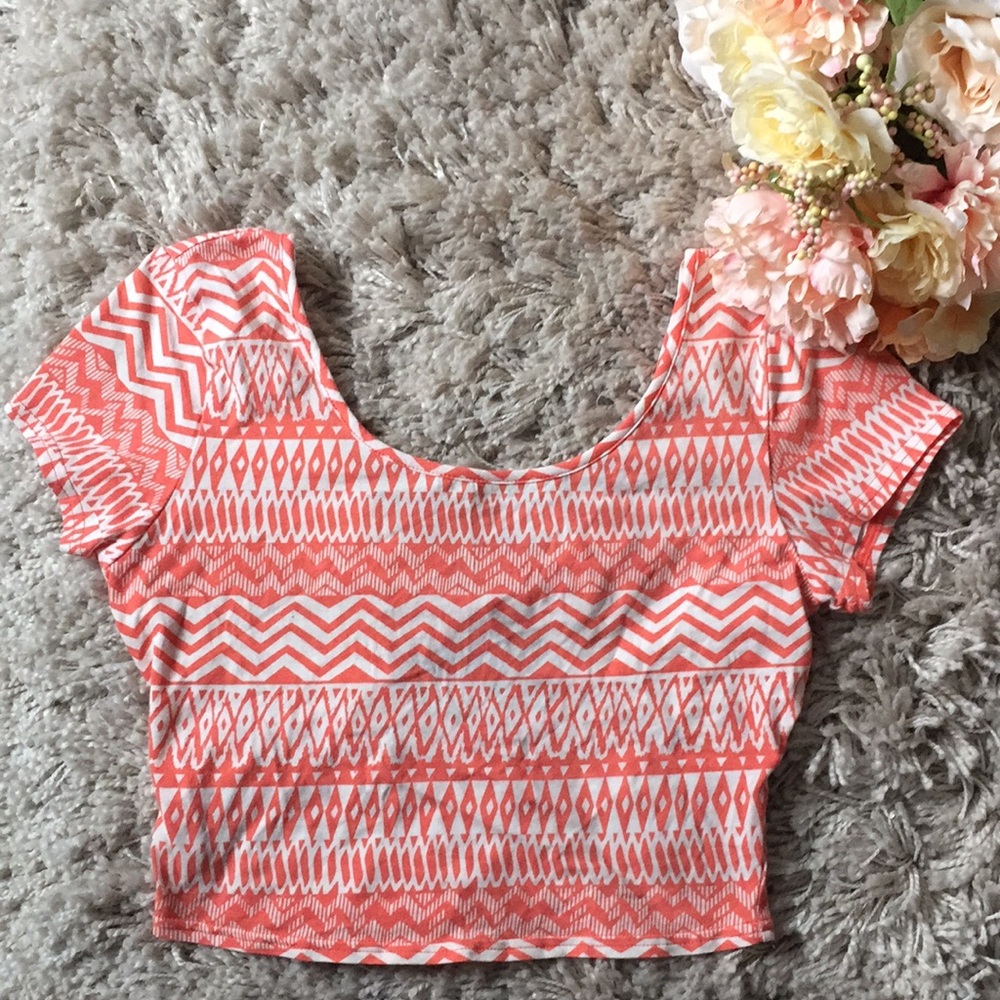 Orange and white zig zag pattern crop top